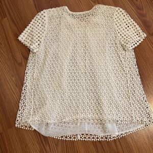 Tory Burch Elegant Eyelet Cream Lace Split Back Women's Blouse top Size 0 NWOT‎